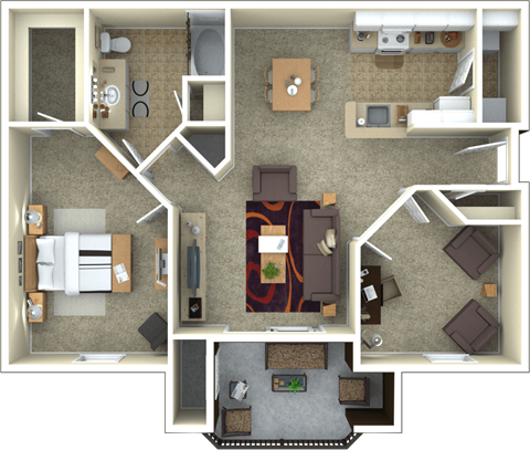 Floor plan for 1 bed, 1 bath, 932 sqft